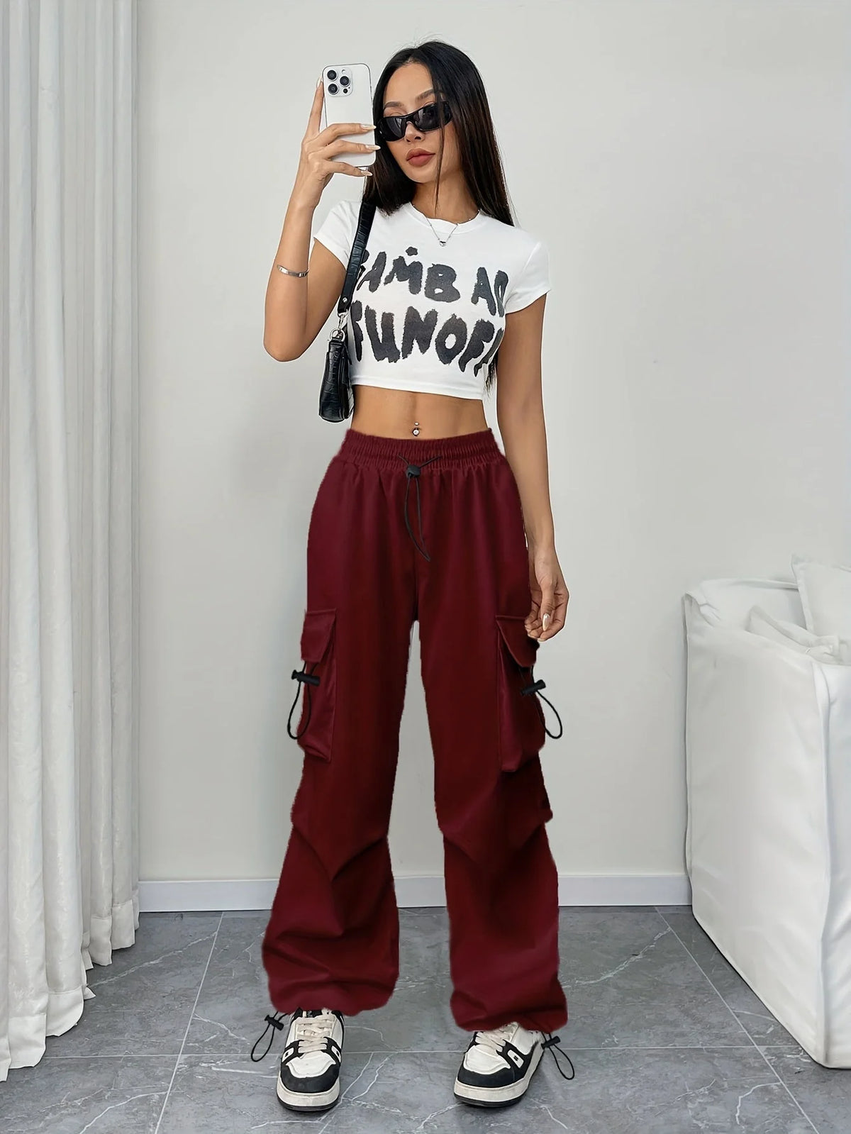 Chara | Women's Wide Leg Cargo Pants Drawstring