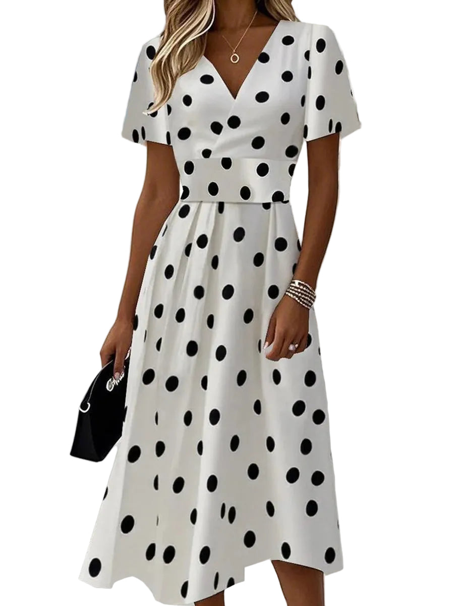 Clara Summer Dress | Polka Dot V-Neck Midi Dress
