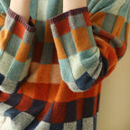 Cordelia | Women's Checked Knit Sweater Oversized High Neck