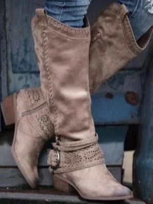 Everleigh | Women's Knee-High Boots Distressed Leather Buckle