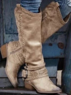 Everleigh | Women's Knee-High Boots Distressed Leather Buckle
