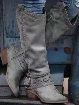 Everleigh | Women's Knee-High Boots Distressed Leather Buckle