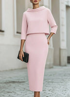 Evelyn | Women's Two-Piece Set Crepe Boat Neck Midi Skirt Office