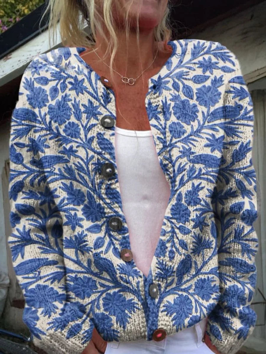 Oriana | Women's Floral Embroidered Knit Cardigan Button-Front