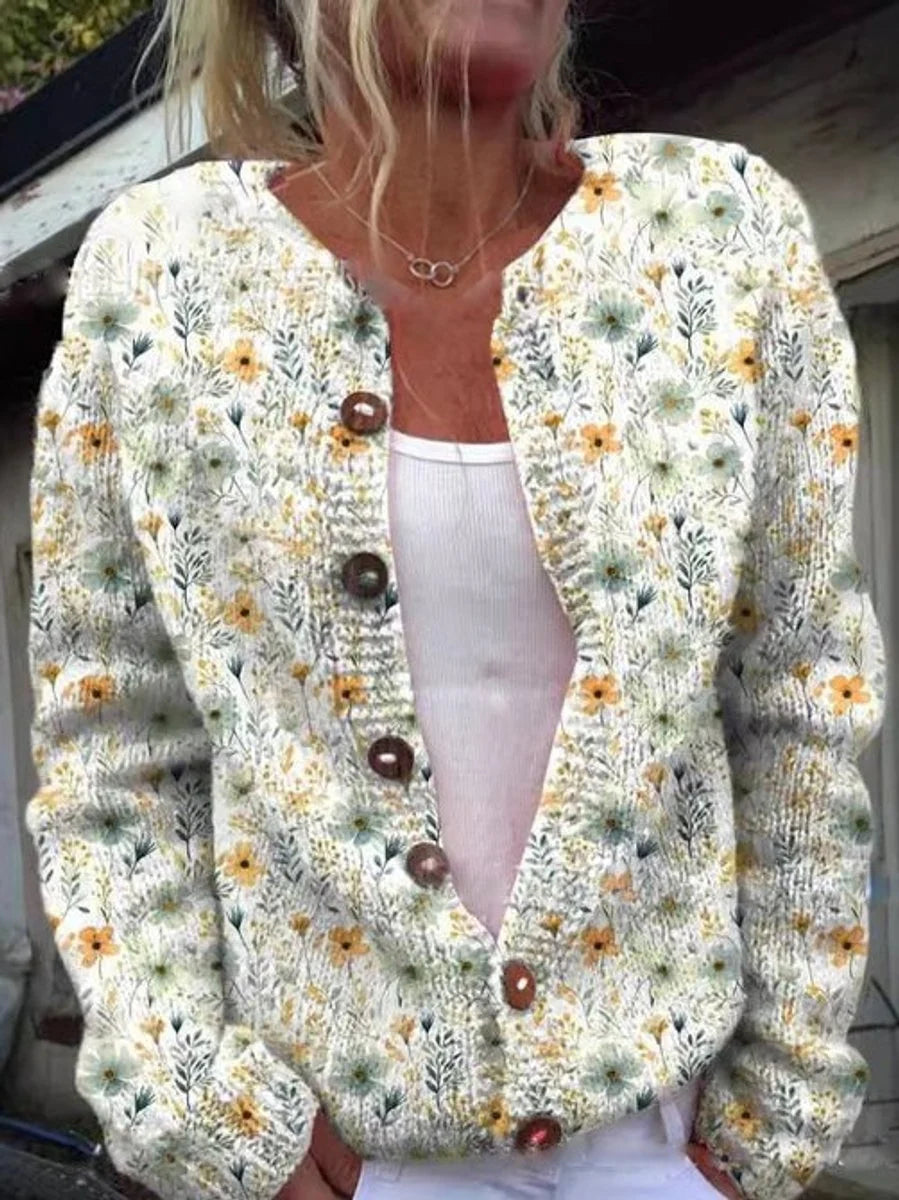 Oriana | Women's Floral Embroidered Knit Cardigan Button-Front