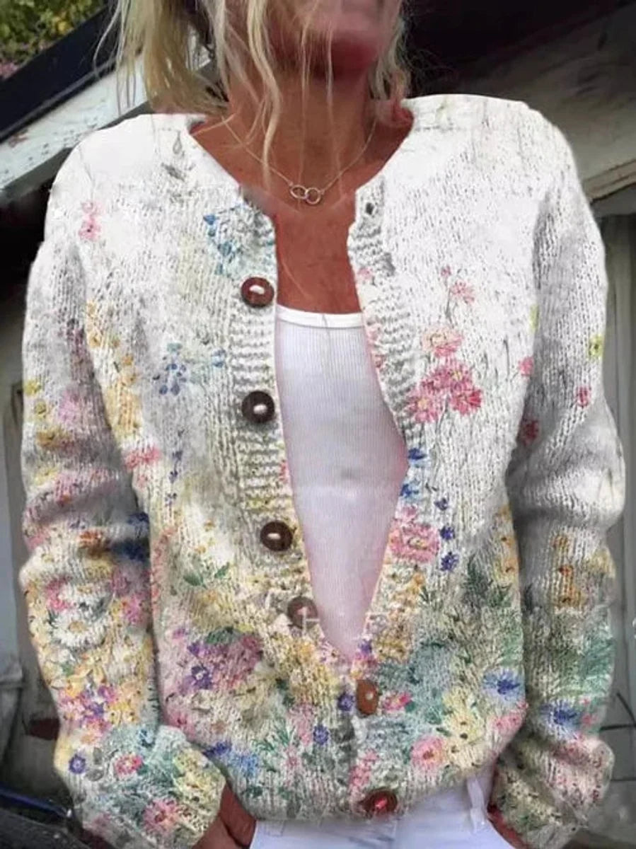 Oriana | Women's Floral Embroidered Knit Cardigan Button-Front