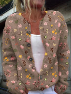 Oriana | Women's Floral Embroidered Knit Cardigan Button-Front