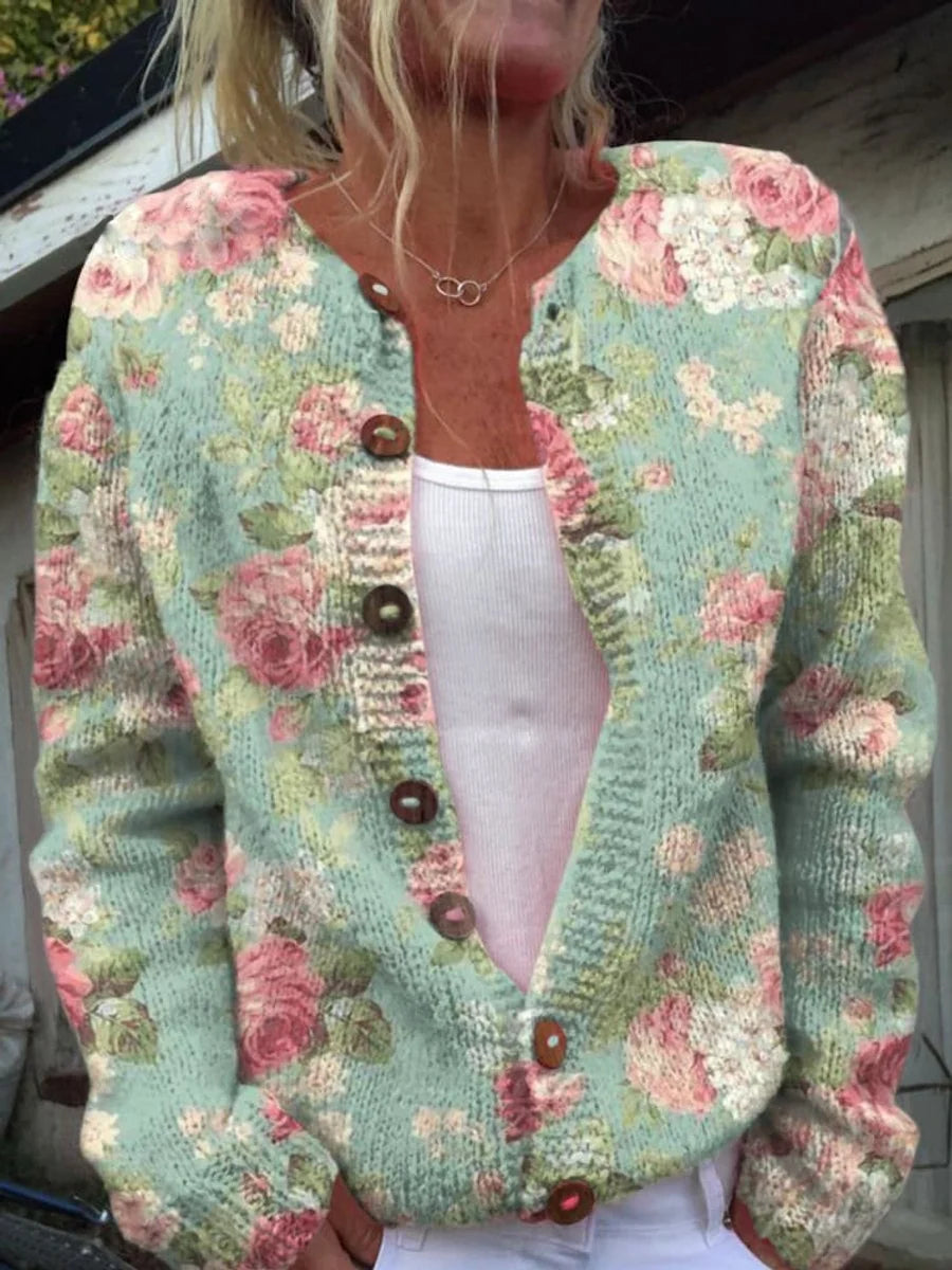 Oriana | Women's Floral Embroidered Knit Cardigan Button-Front