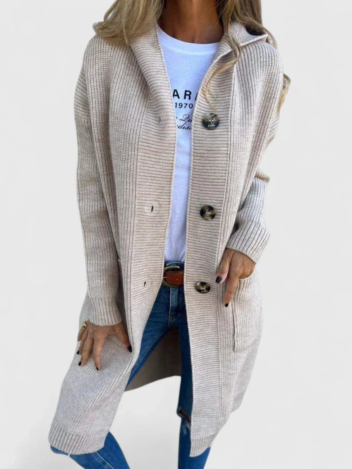 Harper | Women's Longline Cardigan Button Closure Pockets