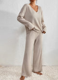 Hazel | Women's Knit Two-Piece Set V-Neck Sweater Ribbed