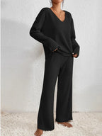 Hazel | Women's Knit Two-Piece Set V-Neck Sweater Ribbed