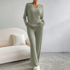 Hazel | Women's Knit Two-Piece Set V-Neck Sweater Ribbed