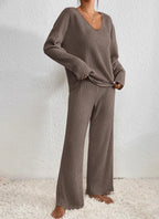 Hazel | Women's Knit Two-Piece Set V-Neck Sweater Ribbed