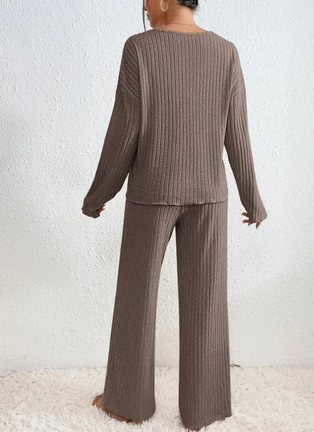 Hazel | Women's Knit Two-Piece Set V-Neck Sweater Ribbed