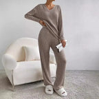 Hazel | Women's Knit Two-Piece Set V-Neck Sweater Ribbed