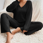Hazel | Women's Knit Two-Piece Set V-Neck Sweater Ribbed
