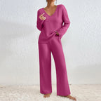 Hazel | Women's Knit Two-Piece Set V-Neck Sweater Ribbed