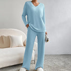 Hazel | Women's Knit Two-Piece Set V-Neck Sweater Ribbed