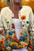 Helena | Women's Floral Knit Cardigan Open-Front Relaxed