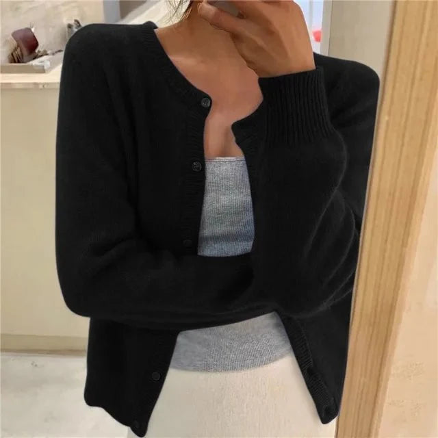 Azalea | Women's Cropped Button-Front Cardigan Round Neck