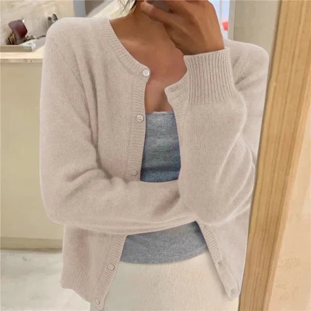 Azalea | Women's Cropped Button-Front Cardigan Round Neck