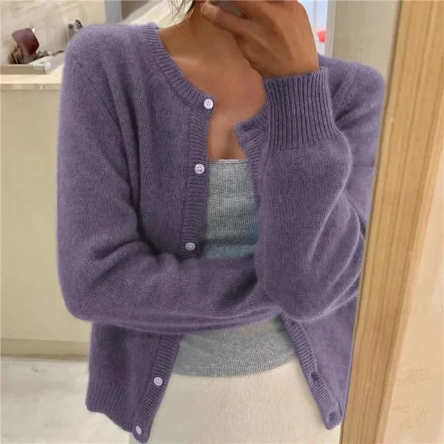 Azalea | Women's Cropped Button-Front Cardigan Round Neck