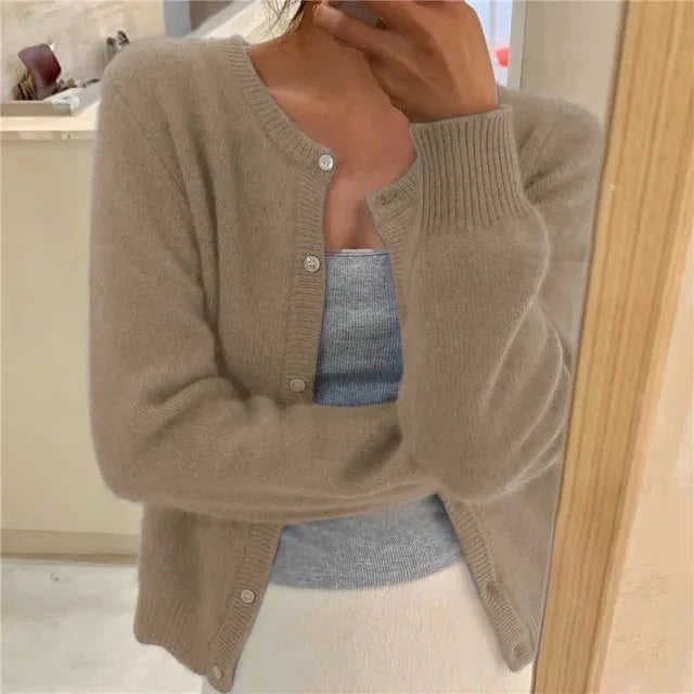 Azalea | Women's Cropped Button-Front Cardigan Round Neck