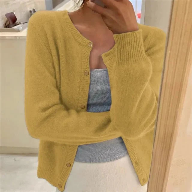 Azalea | Women's Cropped Button-Front Cardigan Round Neck