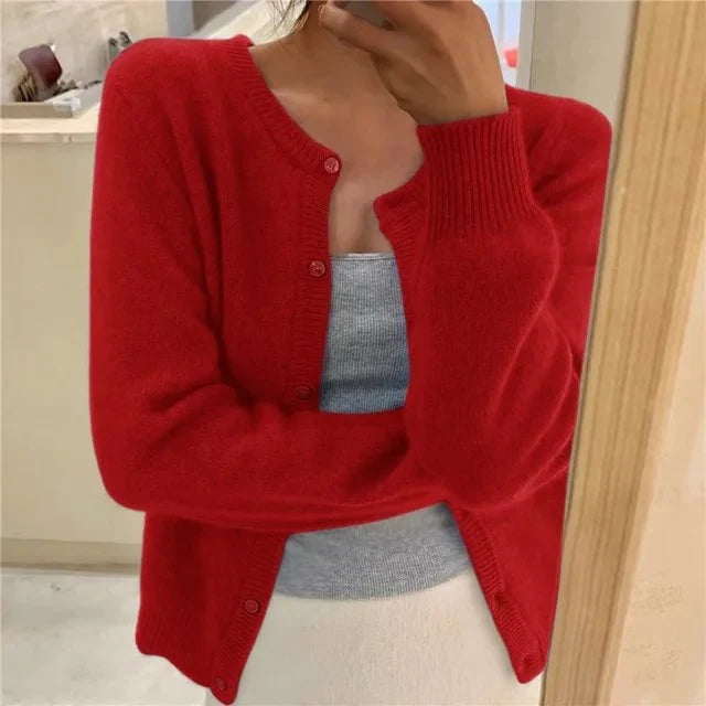 Azalea | Women's Cropped Button-Front Cardigan Round Neck