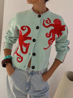 Marina | Women's Octopus Print Cardigan Relaxed Fit