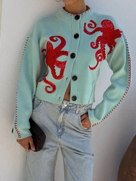 Marina | Women's Octopus Print Cardigan Relaxed Fit