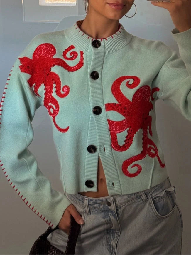 Marina | Women's Octopus Print Cardigan Relaxed Fit