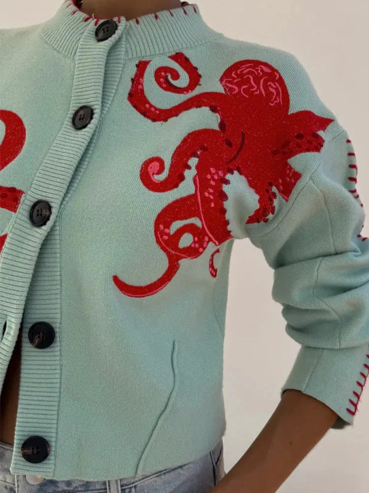 Marina | Women's Octopus Print Cardigan Relaxed Fit