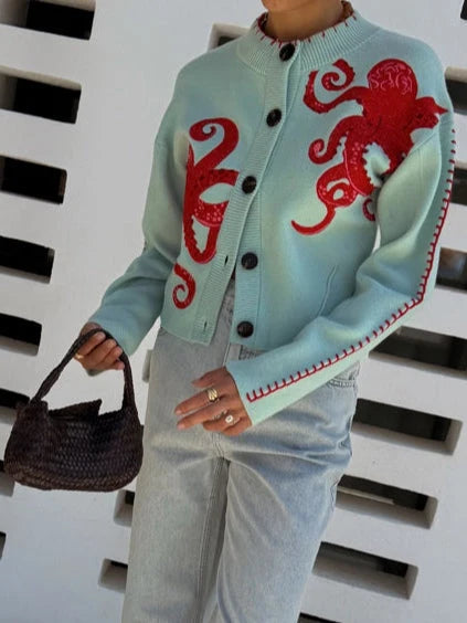 Marina | Women's Octopus Print Cardigan Relaxed Fit