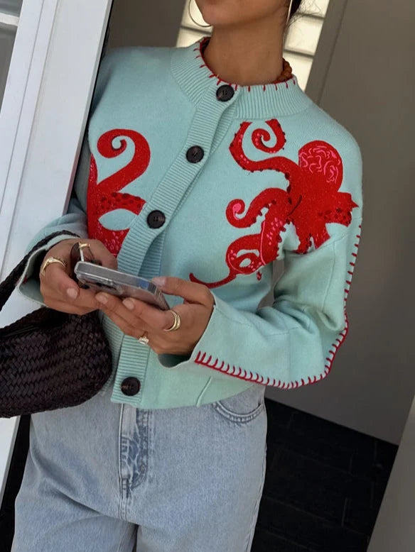 Marina | Women's Octopus Print Cardigan Relaxed Fit
