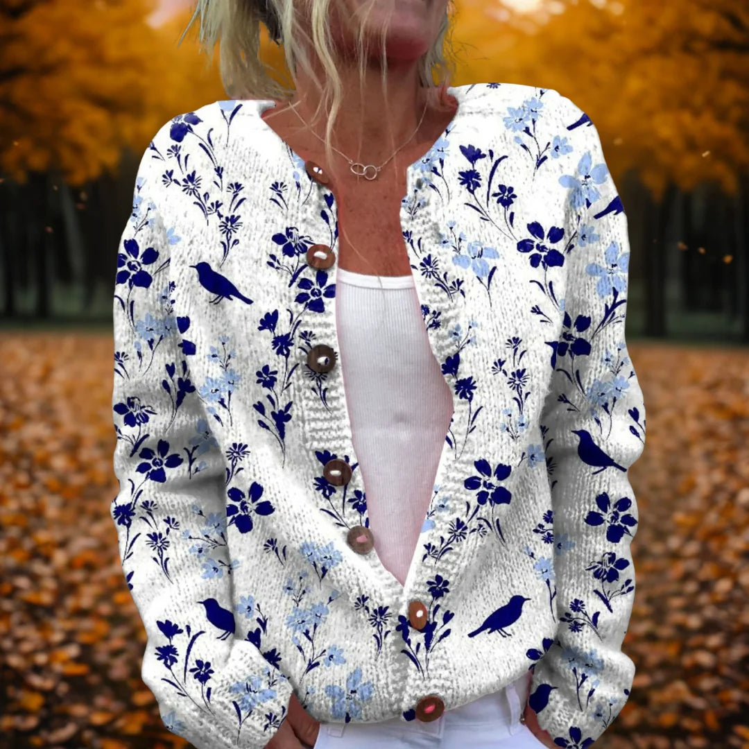 Maylee | Soft Breathable Floral Knit Relaxed Open-Front Cardigan