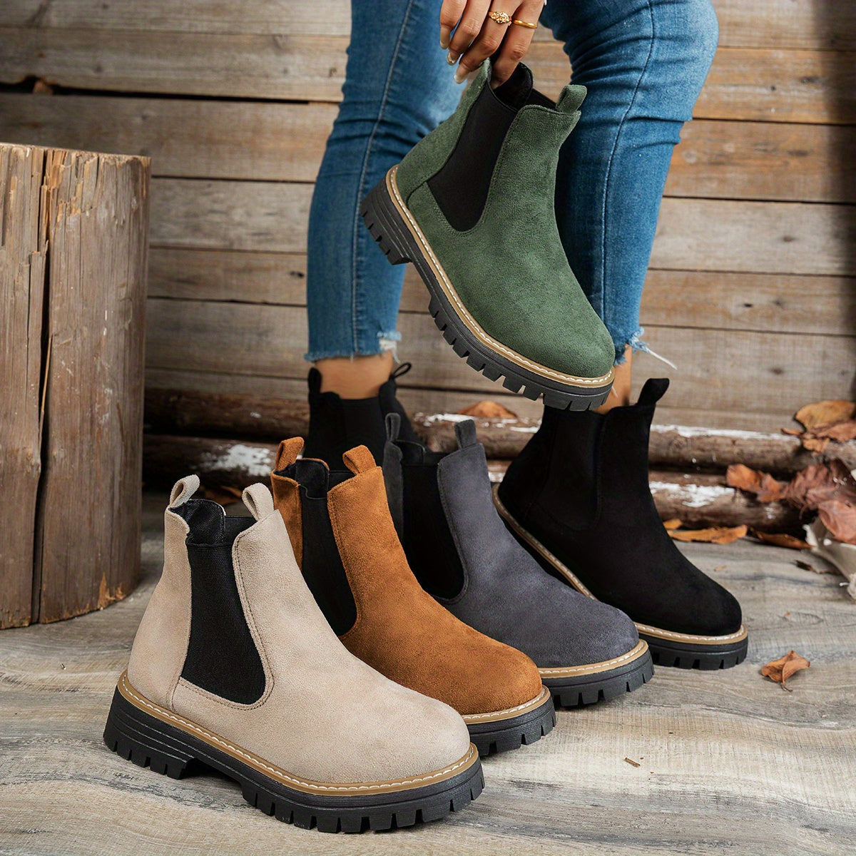 Mehetabel | Women's Chelsea Boots Platform Lug Sole Round Toe