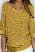 Aisie | Women's Relaxed Knit Sweater Blouse Round Neck Dolman Sleeve