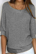 Aisie | Women's Relaxed Knit Sweater Blouse Round Neck Dolman Sleeve