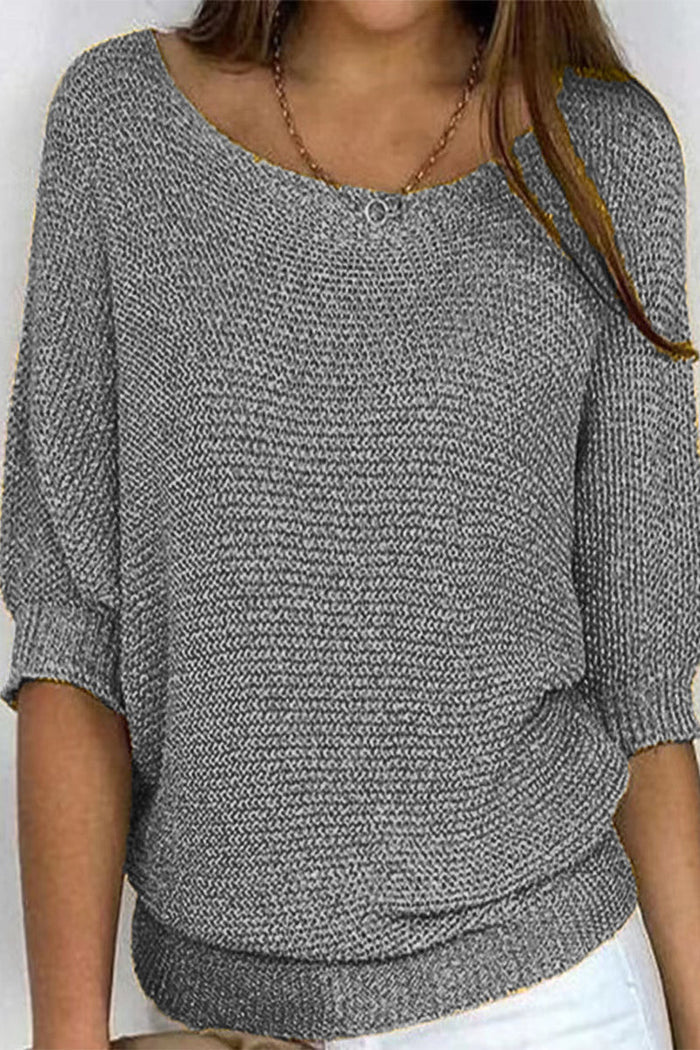 Aisie | Women's Relaxed Knit Sweater Blouse Round Neck Dolman Sleeve