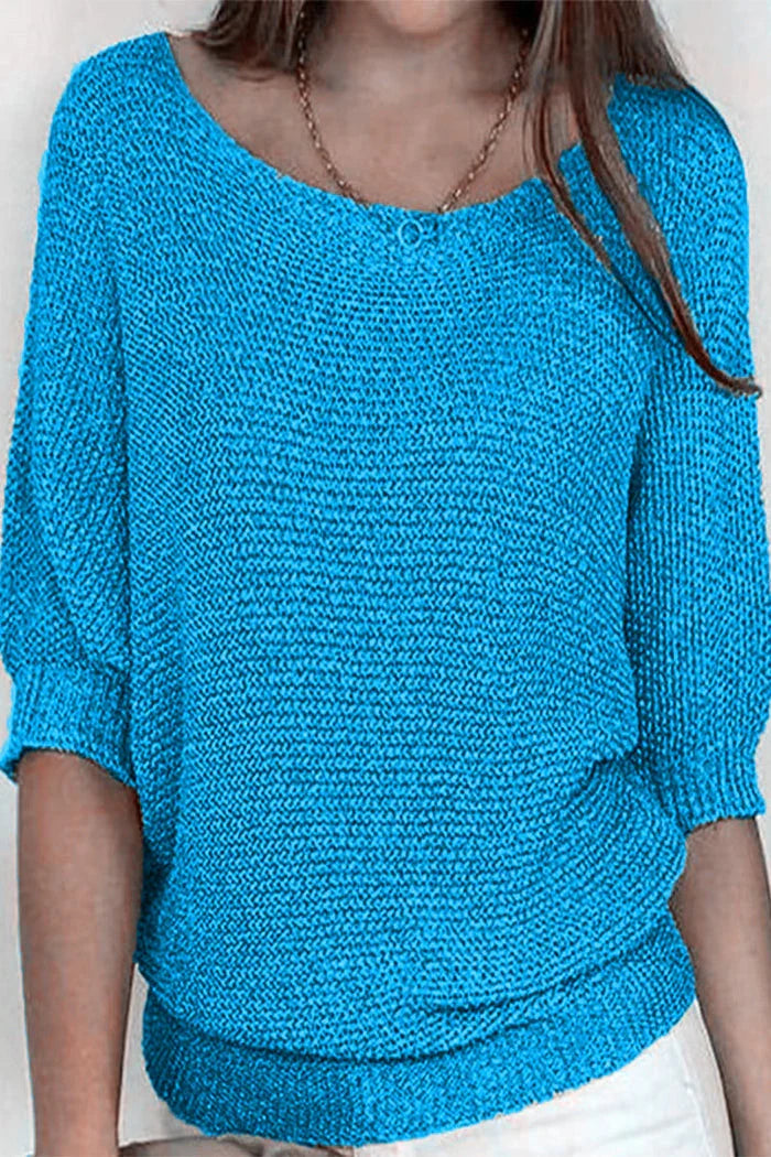 Aisie | Women's Relaxed Knit Sweater Blouse Round Neck Dolman Sleeve