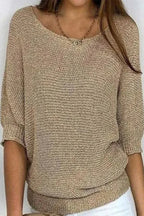Aisie | Women's Relaxed Knit Sweater Blouse Round Neck Dolman Sleeve