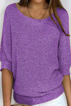 Aisie | Women's Relaxed Knit Sweater Blouse Round Neck Dolman Sleeve