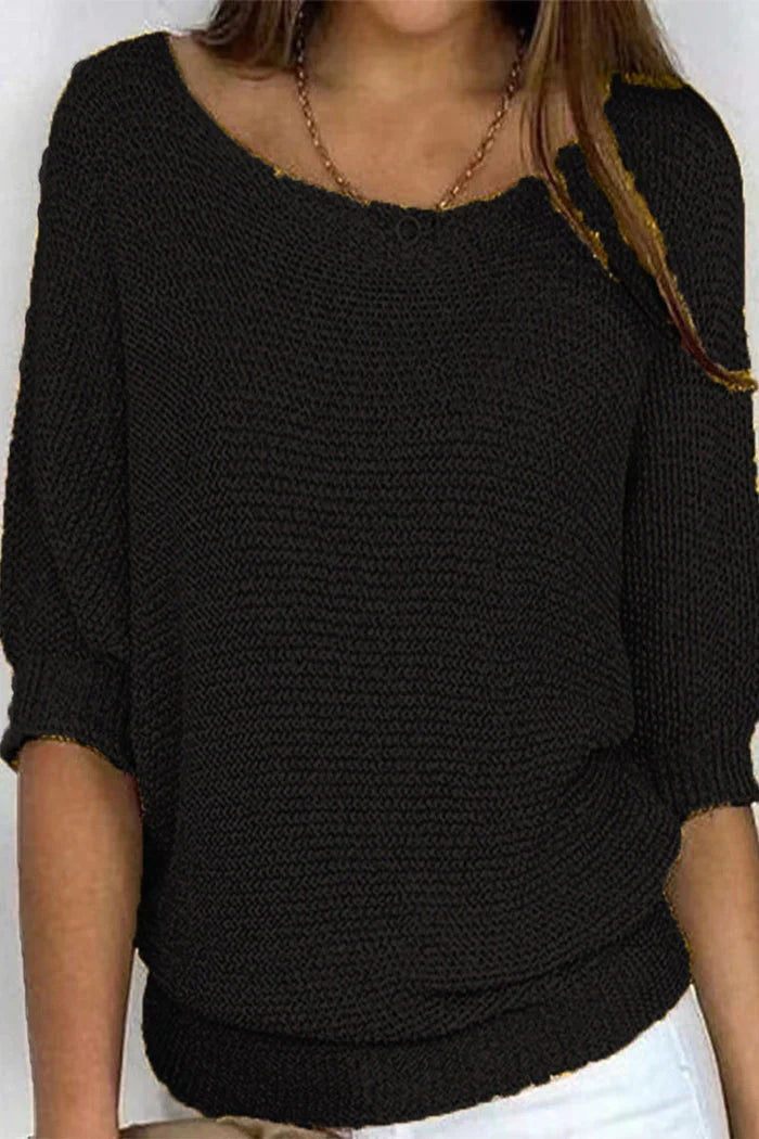 Aisie | Women's Relaxed Knit Sweater Blouse Round Neck Dolman Sleeve