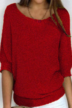Aisie | Women's Relaxed Knit Sweater Blouse Round Neck Dolman Sleeve