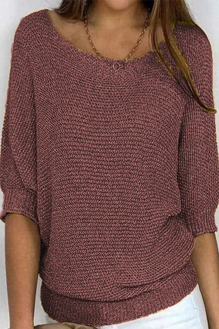 Aisie | Women's Relaxed Knit Sweater Blouse Round Neck Dolman Sleeve