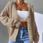 Montclair | Women's Faux Mink Cardigan V-Neck Button