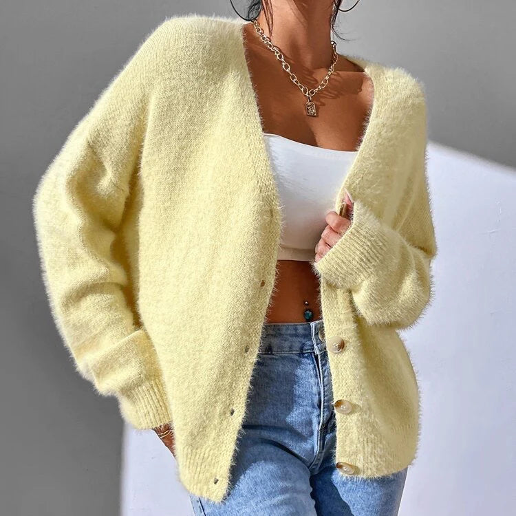 Montclair | Women's Faux Mink Cardigan V-Neck Button