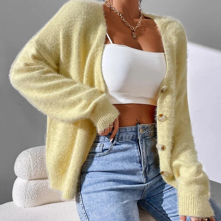 Montclair | Women's Faux Mink Cardigan V-Neck Button