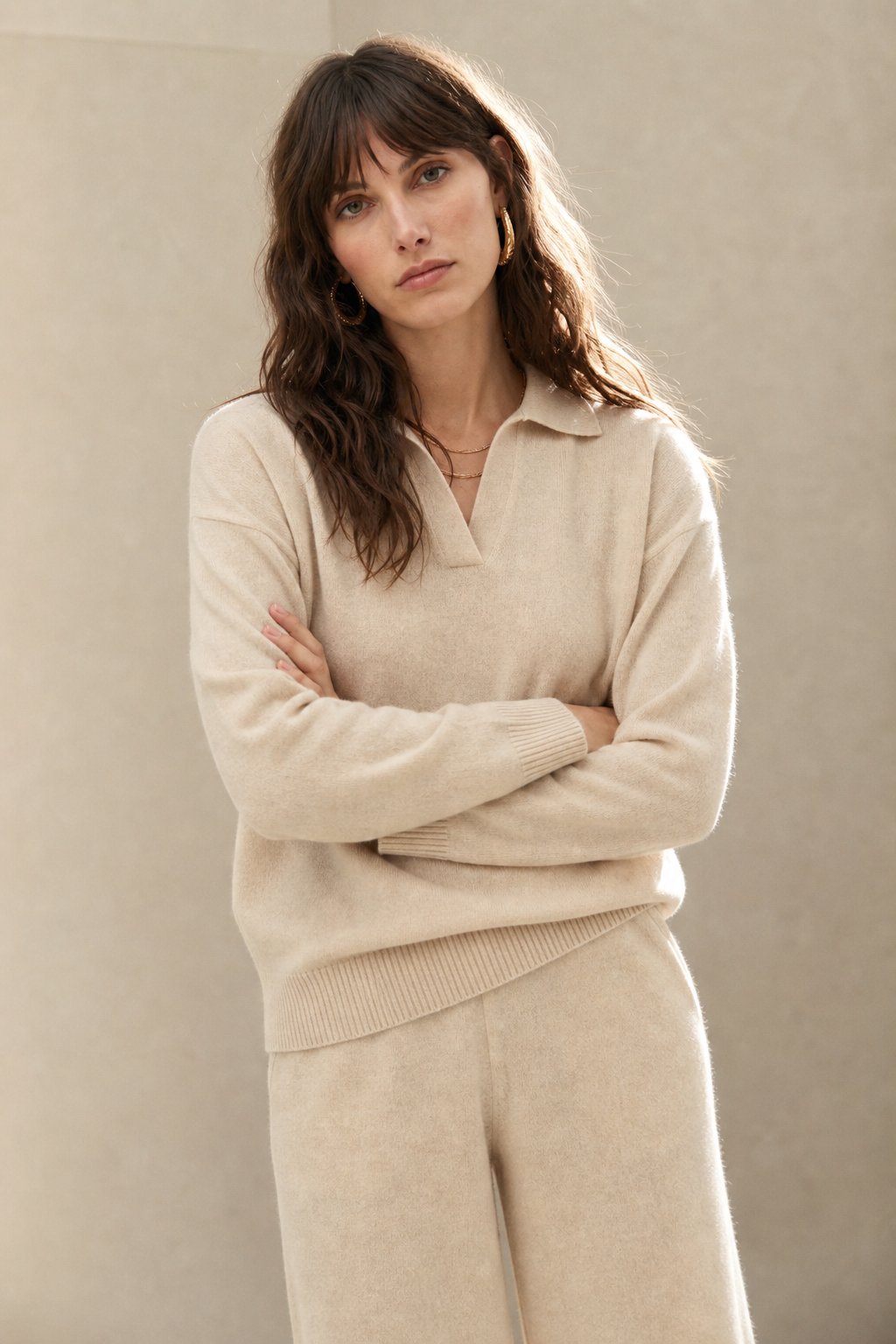 Pavo | Women's Warm Knit Set Polo Collar High-Waisted